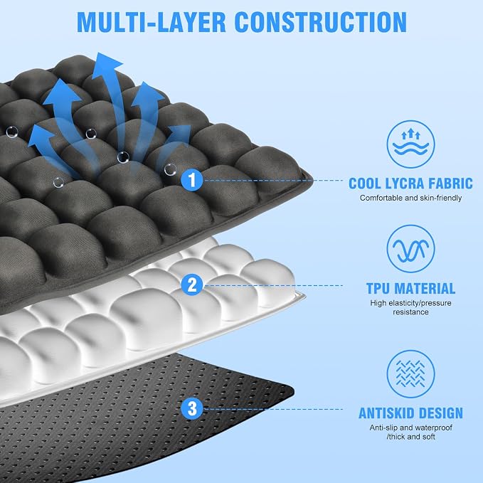 Travel Seat Cushion for Airplane, 3D Inflatable Cushion Non-Skid | Adjustable Air Cushion for Coccyx Tailbone Pain Relief, For Airplane, Car Seat, Office Chair, Wheelchair, Stadium Use - Image 6
