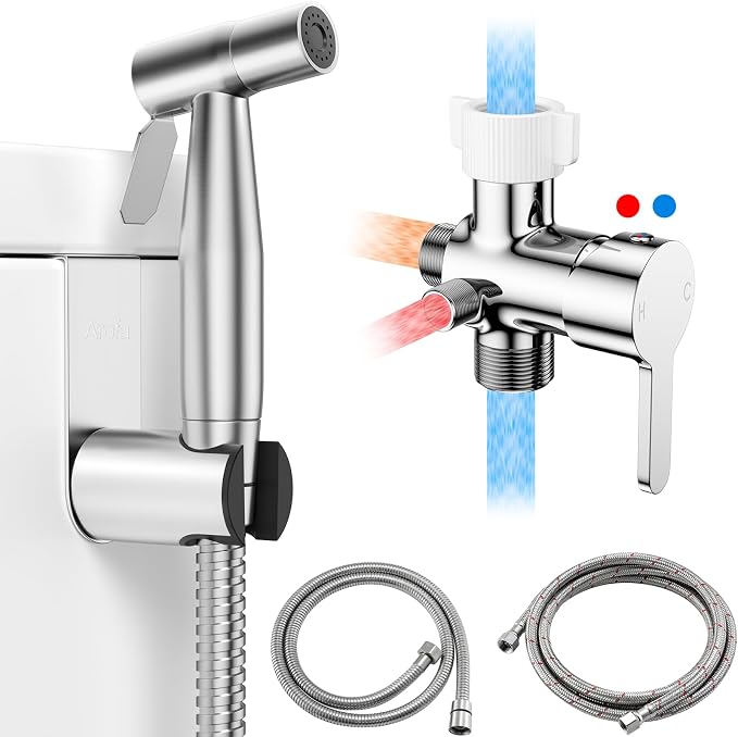 Arofa Hot and Cold Bidet Sprayer for Toilet, Warm Water Bidet Attachment | Hot & Cold Control, Adjustable Water Flow, 7/8" Brass T-valve, Fits Two-Piece Toilets, Feminine/Baby/Pet Wash, Easy Install by AROFA