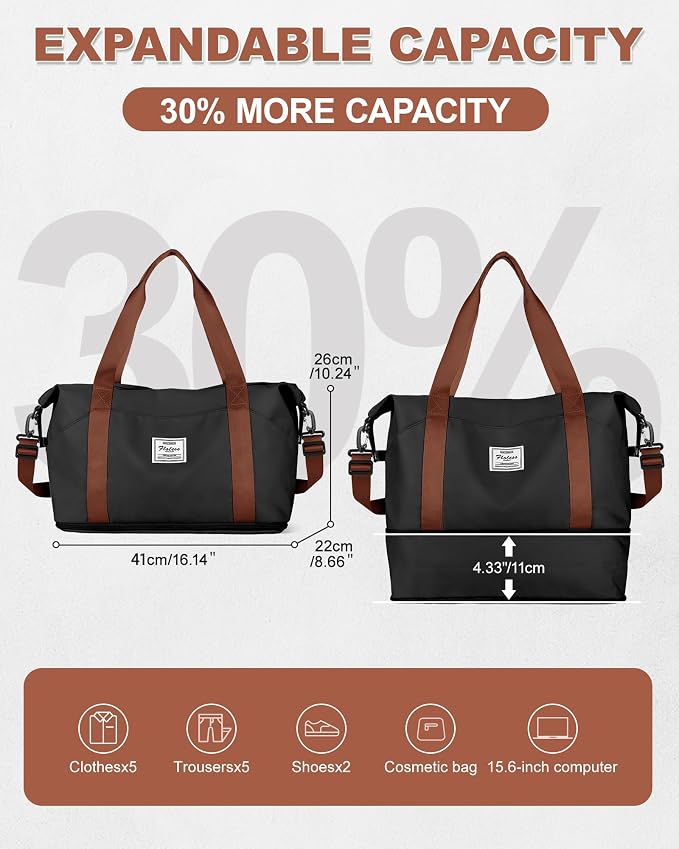 Travel Duffel Bag, Sports Tote Gym Bag, Shoulder Weekender Overnight Bag for Women - Image 3
