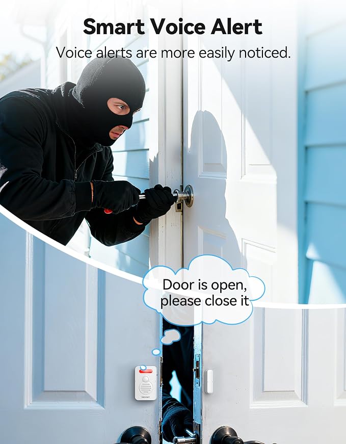 TECKNET Door Alarms for Kids Safety, Door Alarms When Opened, Window Alarm with Smart Voice Alert, 4-Level Adjustable Volume, Refrigerator Sensor Pool Alarm for Home Security、Fridge、Garage and Window - Image 2