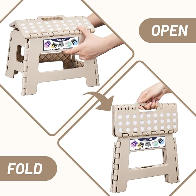 Delxo 9 Inch Kids Step Stool,300 Lbs Folding Step Stool for Toddler Khaki | Foldable Step Stool,Non-Slip Foot Stools with Handle, Lightweight Collapsible Stool for Kitchen,Bathroom,Bedroom,Garden - Image 9