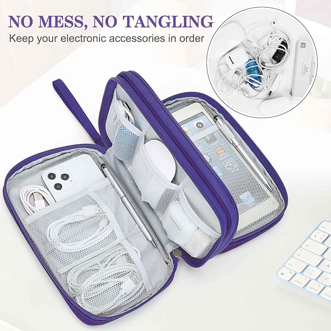 FYY Electronic Organizer, Travel Tech Pouch Bag, Large, Purple | Wrist Strap, Waterproof, Double Layers Portable Electronics Travel Carrying Case for Cord, Charger, Daily Business Trips Use - Image 5