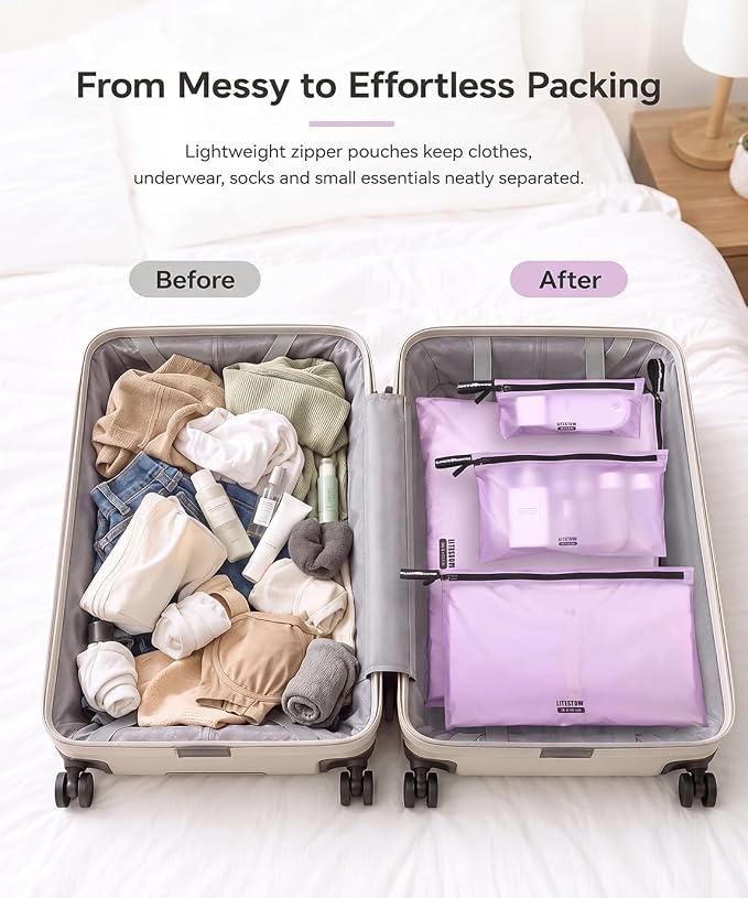 Ultralight Travel Organizer Bags, 4 Set Lightweight Zipper Pouches for Packing, Soft Packing Cubes for Carry-On Suitcase, Clothes, Underwear, Toiletries and Small Essentials, Lavender Purple - Image 5