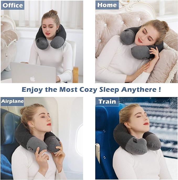 Keemall Inflatable Travel Neck Pillow, Airplane Neck Pillow for Long Flight Sleeping,Soft 100% Cotton Travel Pillow for Plane Head Rest, Portable Traveling Essentials - Image 4