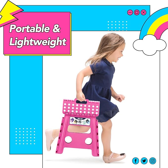Delxo Folding Step Stool 13 Inch,300 Lbs Step Stool for Adults Pink | Foldable Step Stool 13",Non-Slip Foot Stools with Handle,Lightweight Collapsible stools for Kitchen,Bathroom,Bedroom,Garden - Image 3