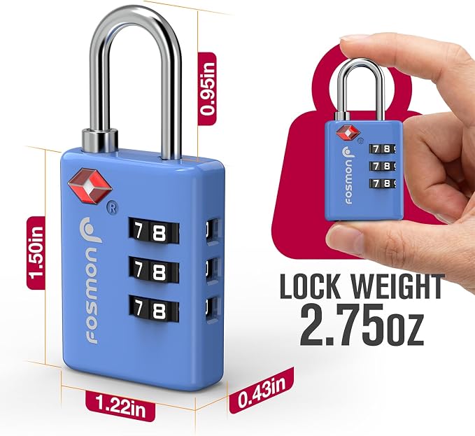 Fosmon TSA Approved Locks for Luggage. Suitcase Locks with Open Alert Indicator, 3 Digit Combination Padlock with Alloy Body for Travel, Backpack Zipper Anti Theft, Locker, Gym, Gun Case- Blue 2 Pack - Image 2