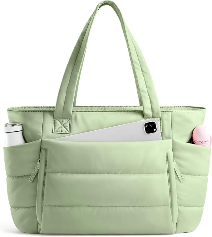 Uselike Tote Bag for Women with Zipper, Quilted Puffer Tote Bag with Compartments, Lightweight Puffy Work Bags for Women by Uselike