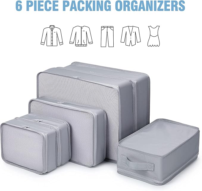 Mossio 6 Set Packing Cubes with Shoe Bag - Lightweight Travel Luggage Suitcase Organizers - Image 4