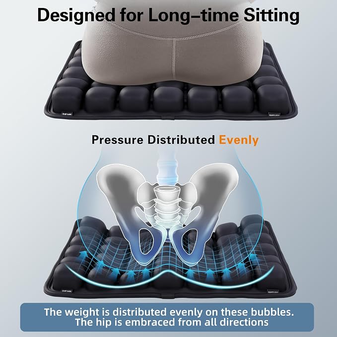 Inflatable Sonndur Travel Seat Cushion, Built-in Air Pump Car Airplane Chair Cushion for Long Flight Driving Sitting, Office Chair Wheelchair, Pressure Sore Relief, for Sciatica,Coccyx & Buttock SC01 - Image 4