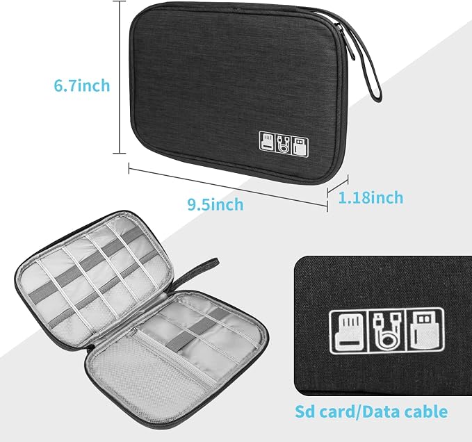 Lcsmaokin Electronics Organizer Travel Case,Electronic Accessories Storage Bag,Travel Cord Organizer Bag for Small Charging Cord Storage,Cables,2 Packs Black&Grey - Image 5