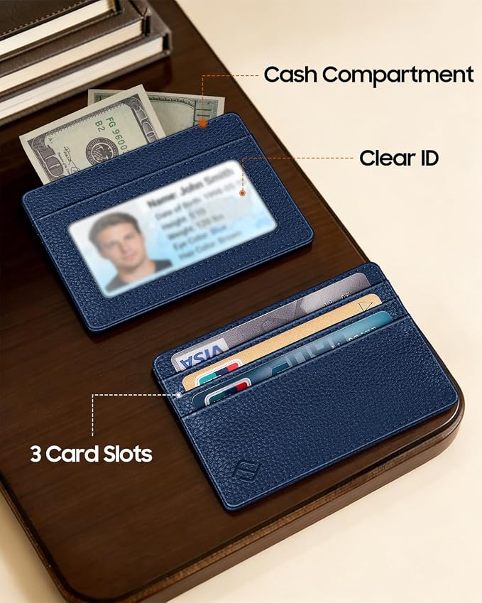 FINTIE Slim Minimalist Front Pocket Wallet RFID Blocking Credit Card Holder | Card Cases with ID Window for Men Women, Navy - Image 2