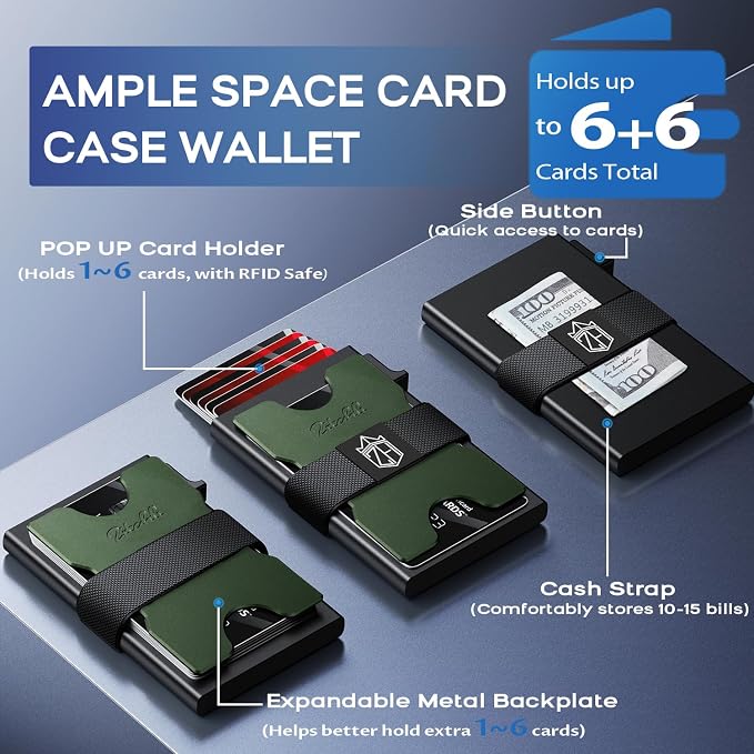 Zitahli Card Holder Wallets for Men - Slim Wallet Holds 6+6 Cards, Metal Card Holder, Minimalist RFID Blocking Wallets with Pop-Up Function, Ultra-Thin, Men's Accessories, Gifts for Him - Image 3