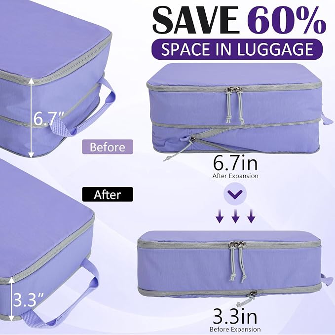 Compression Packing Cubes for Travel Suitcase Organizer Bags, Purple, L | Expandable Travel Cubes for Packing Luggage Organizer Bags Compression Bags for Travel Essentials - Image 3