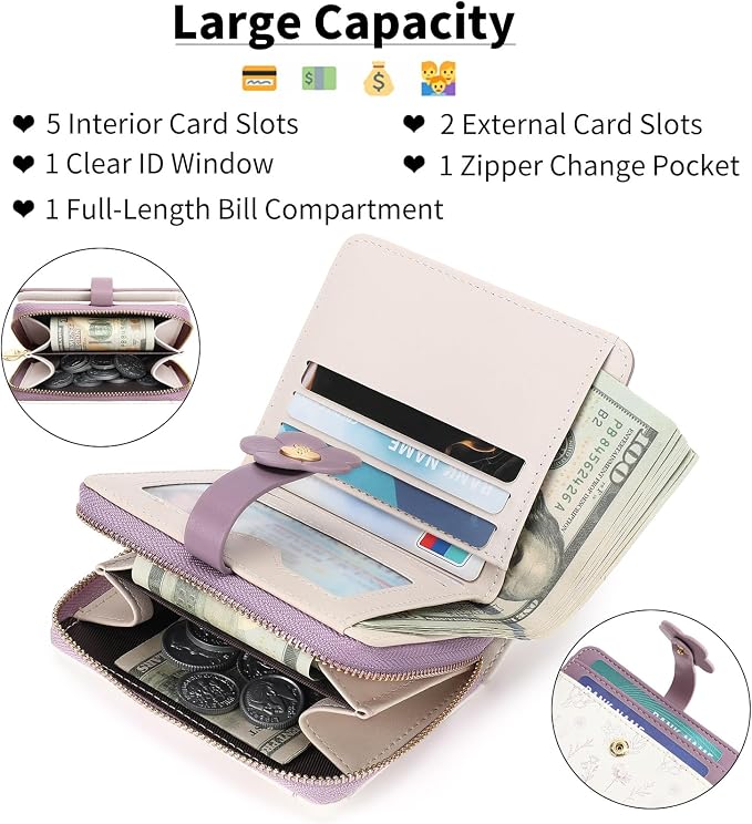 Small Wallet for Women Rfid Bifold Leather Card Holder Wallet With Zipper Pocket - Image 4
