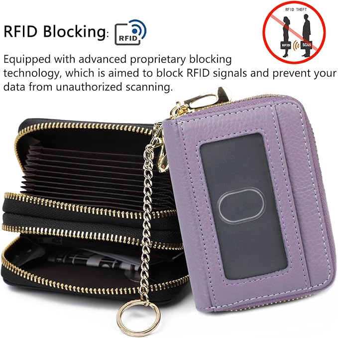 imeetu Rfid Credit Card Holder, Businese Card Case, Wallet for Women Men | Genuine Leather Card Wallet with id Window, Keychain & Double Zipper, Water-resistan Small Wallet with Gift Box, Daily Travel - Image 4