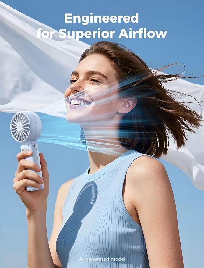Aecooly Mighty Portable Handheld Fan | 26H Max Cooling | 3 Flexible Modes | 5 Speeds Wind | Battery Level Display | USB Rechargeable Mini Personal Battery Powered, Gifts for Women, Travel -Blue - Image 3