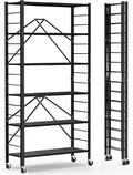 Himix 6-Tier Foldable Storage Shelves with Wheels Adjustable Kitchen Black | Folding shelving units, Metal collapsible organization, Metal shelf, Changeable into 2 shelf units, Garage by Himix