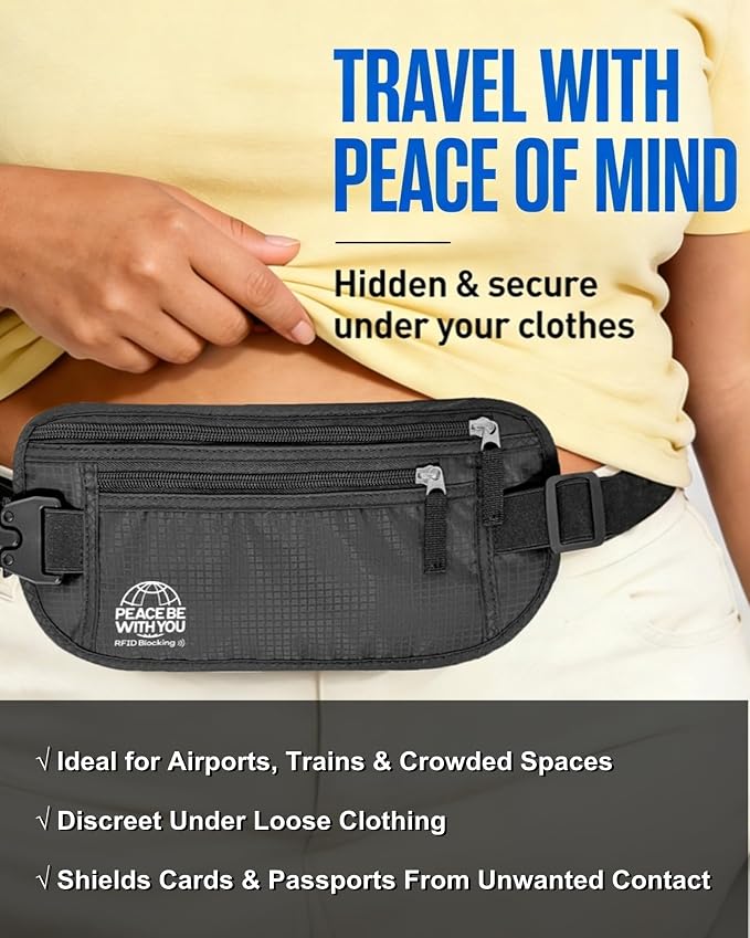 Money Belt for Travel, Passport Holder, RFID Blocking, Sweat-Proof, Black | 3rd Gen Hidden Waist Wallet Anti Theft to Protect Cash, Credit Cards and Documents Under-Clothes for Men & Women, Bamneat - Image 2