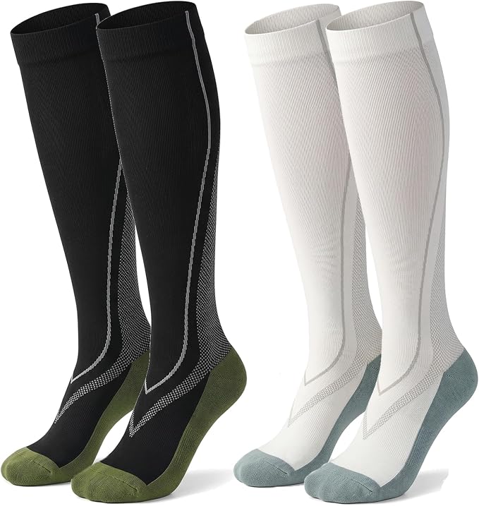2 Pairs Compression Socks for Women & Men Knee High Nurse Pregnant Cute Medical Running Travel Athletic by Unknown