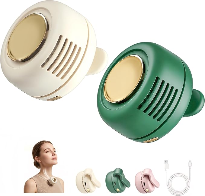 Portable Mini Bladeless Fan Clip On, 3 -Speed & Silent, 360° Rotatable for Shirt and Waist Clips Whirlwind Fans, USB Rechargeable (White and green) (white&green) by SBMKK