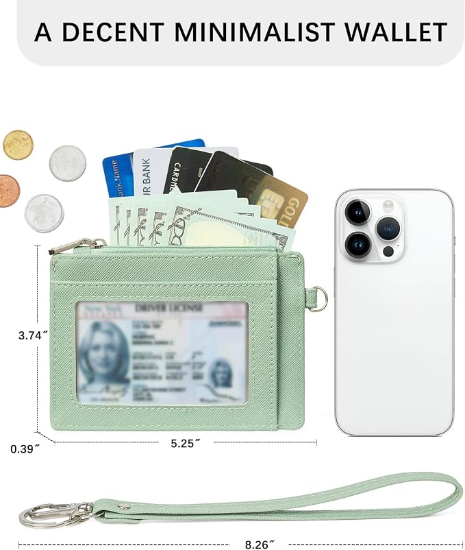 BOSTANTEN Credit Card Holder RFID Small Wallet for Women with Keychain | Slim, Wristlet, Zipper Coin Pocket, Pocket-Friendly, Vegan Leather, Minimalist, Gifts, Mint Green - Image 6