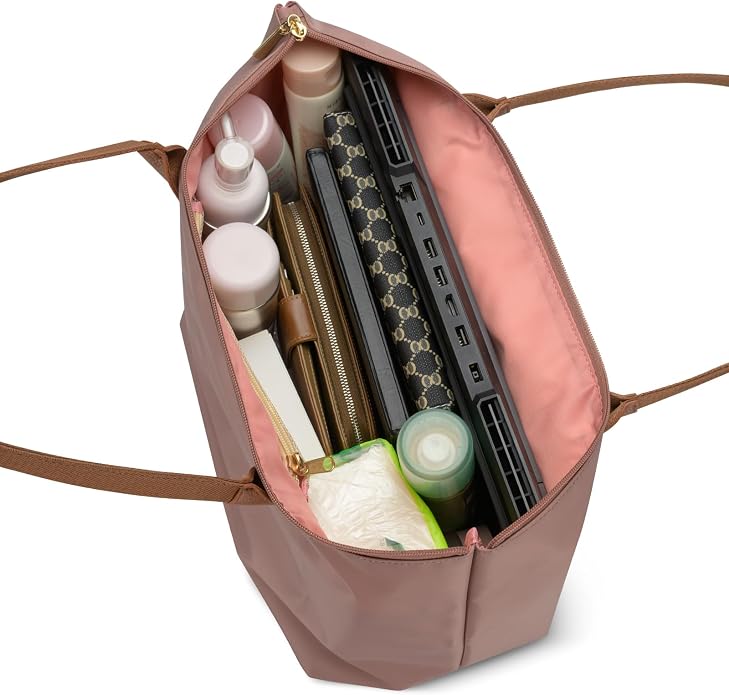 Nylon Tote Bag for Women with Zipper, Travel Shoulder Purses | Lightweight Large Laptop Shoulder Handbag with Zipper, Spacious Purse for Gym and Shopping - Image 6