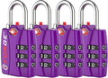 Forge Open Alert TSA Approved Luggage Locks - 3 Digit Combination, Easy Read Dials, Zinc Alloy Body - Ideal Travel Lock for Luggage, Suitcases, Bags & Toolboxes (Purple 4 Locks) by Forge
