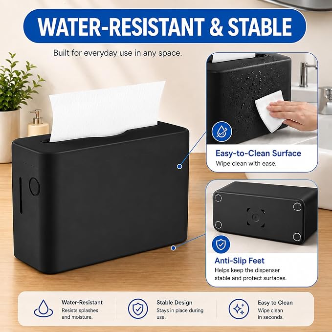 Paper Towel Dispenser Countertop, Commercial Multifold/Trifold/C Fold/Z Fold Paper Towel Dispenser, Hand Towel Dispenser for Bathroom, Bedroom, Kitchen, Toilet Black - Image 2