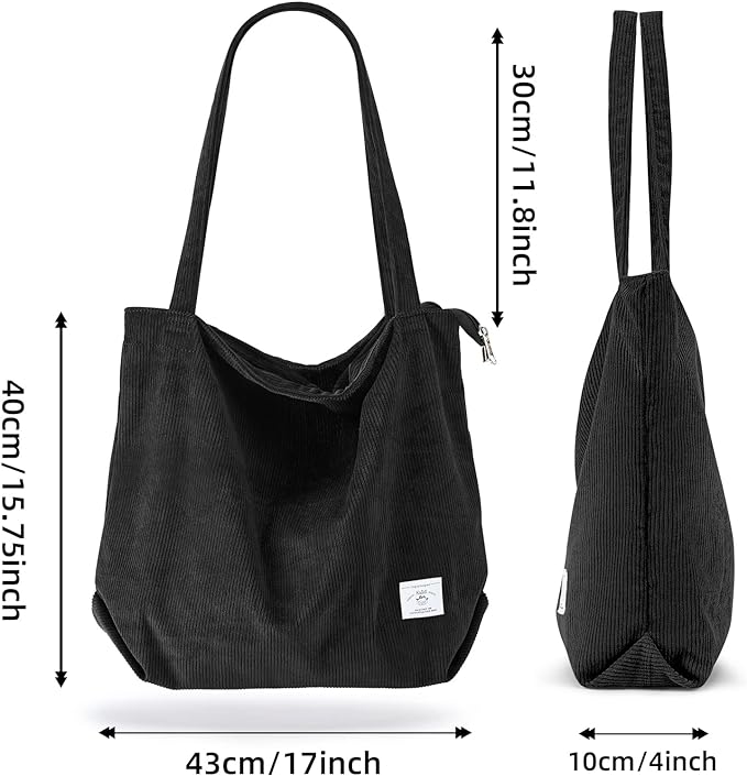 KALIDI Women Corduroy Tote Bag Zipper Casual Tote's Handbag Big Capacity Shoulder Bag with Pockets - Image 5