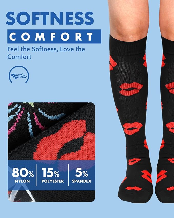 Compression Socks for Women 15-20 mmHg, 2 Pairs | Graduated Support, Knee High Fit, Polyester Stretch, Circulation Comfort, Nurses, Travel, Athletes, Flight, Daily, Patterned - Image 5