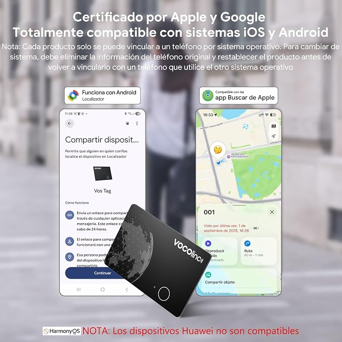 VOCOlinc Air Tag Smart Card for Android & iOS, New Dual System Rechargeable Wallet Tracker Work with Google Find Hub or Apple Find My APP, Item Finder Locator for Luggage, Suitcase. Slim 1.6mm, 1 Pack - Image 3