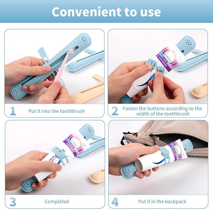 Silicone Toothbrush Travel Case,Portable Travel Toothbrush Holder,Durable Manual Toothbrush Box Container for Traveling,Bathroom,Camping,Business,Breathable and Hygienic (Blue) - Image 3