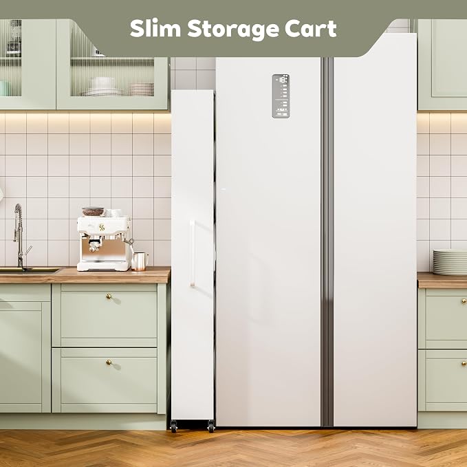 6-Tier Slim Rolling Storage Cart with Wheels, 8-Inch Deep Metal Utility Cart for Kitchen, Bathroom, Laundry, Craft Room – Narrow Design for Easy Organization and Mobility (White) - Image 3