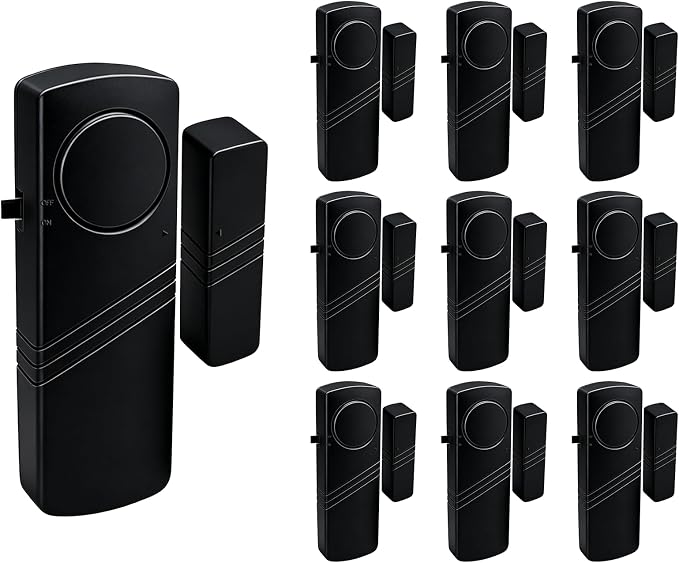 Door Window Alarm - 90dB Loud Home Security Sensor for Kids Safety, Burglar Alert for House, Apartment, Office, Hotel & Pool Window, Black (10 Pack) by Unknown