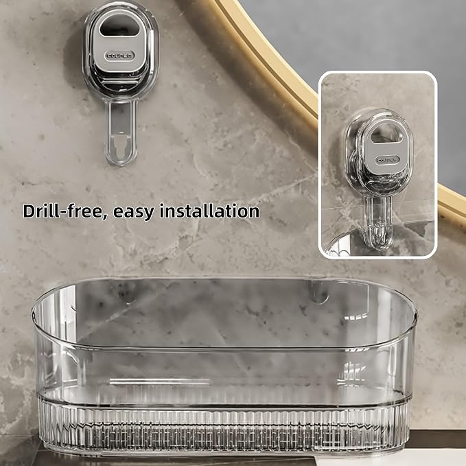 No‑Drill Wall Mount Large Storage Box with Wave‑Grip Suction Cups | Transparent PET construction.Tool‑free spacious wall caddy for cosmetics & toiletries bathroom storage - Image 6