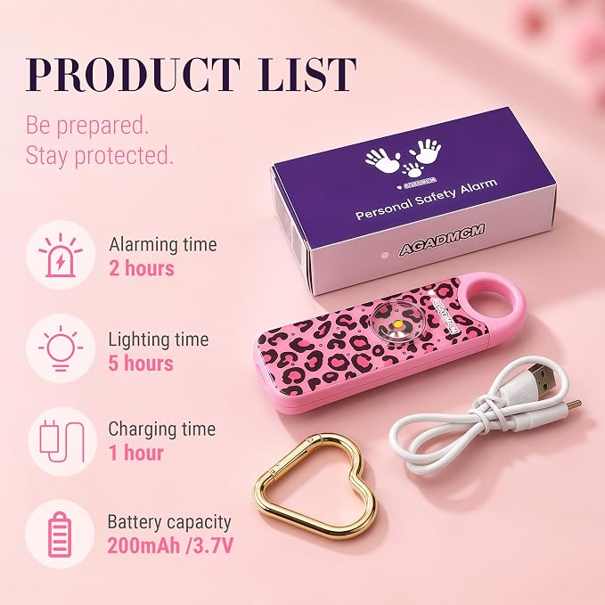 Rechargeable Personal Safety Alarm for Women | 130dB Loud Siren & Strobe Light & Low Battery Notice, Emergency Keychain Alarm for Self Defense (Cheetah) - Image 2