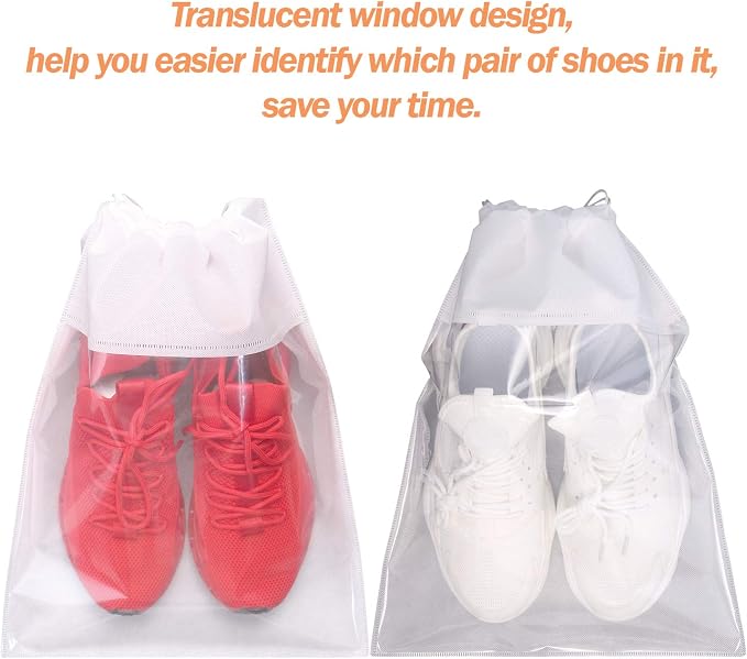 8 Pack Portable Shoe Bags for Travel Large Shoes Pouch Storage Organizer Clear Window with Drawstring for Men and Women White - Image 3