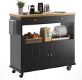 knoworld Rolling Kitchen Island with Storage Cabinet, 35.4'' Width Kitchen Cart, 2 Drawers Island Table, Portable Mobile Kitchen Island with Towel Rack, Wood Top and Lockable Wheels, Black by KNOWORLD