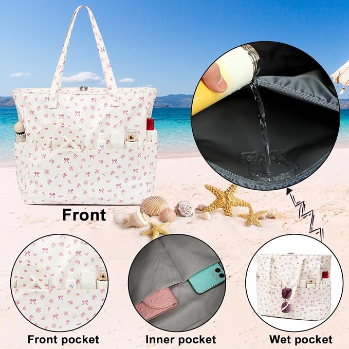 Bluboon Beach Bags for Women, Large Waterproof Tote Bag With Wet Compartment for Pool Weekender Travel Gym - Image 6