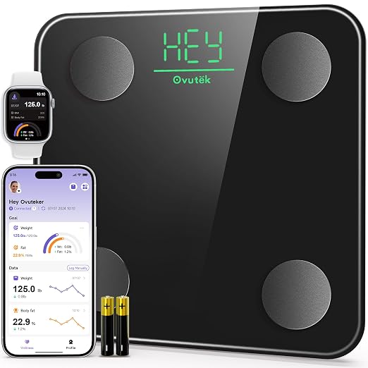 Smart Scale for Body Weight Digital Bathroom Scale with BMI Body Fat | Accurate Body Composition Muscle Mass Scale for Home Families, Athletes, Men, Women Weight Loss Tracking Compact Size 400lb by Ovutek
