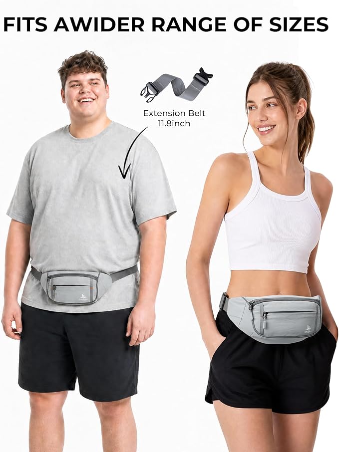 2.5L Fanny Pack for Women Men, RFID Blocking Crossbody Belt Bag, Gray | Lightweight Water-Resistant Fabric, Adjustable Belt, Breathable Back Padding, Waist Bag for Running Hiking Dog Walking - Image 2