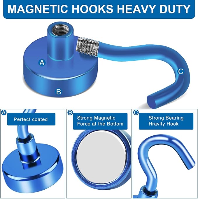 LOVIMAG Magnetic Hooks for Cruise Cabins, 30LBS, 12 Pack | Heavy Duty Neodymium Magnet with Hook Essentials for Classroom, Fridge, Ceiling, Hanger, Blue - Image 6