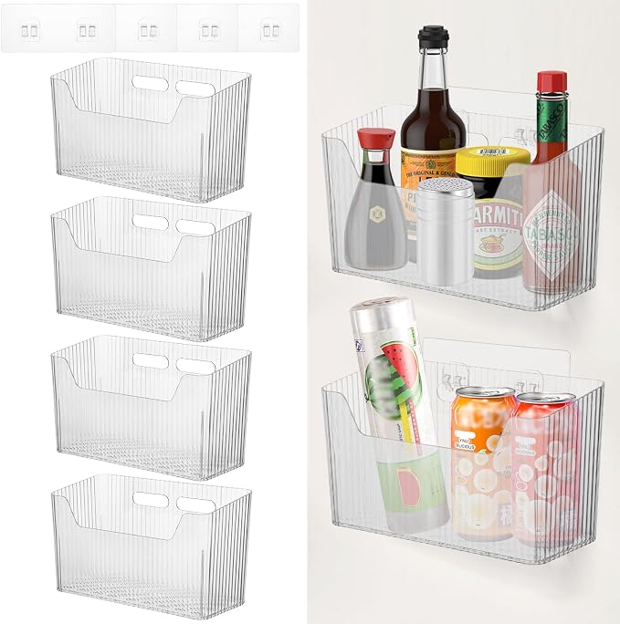 4 PCS Adhesive Kitchen Cabinet Door Organizer Storage Caddy, Clear Lid Organizer Cabinet Door Wall Mounted Pantry Storage Organizer for Food, Under Sink Door Storage Shelf for Kitchen Bathroom Office by HFYZZ