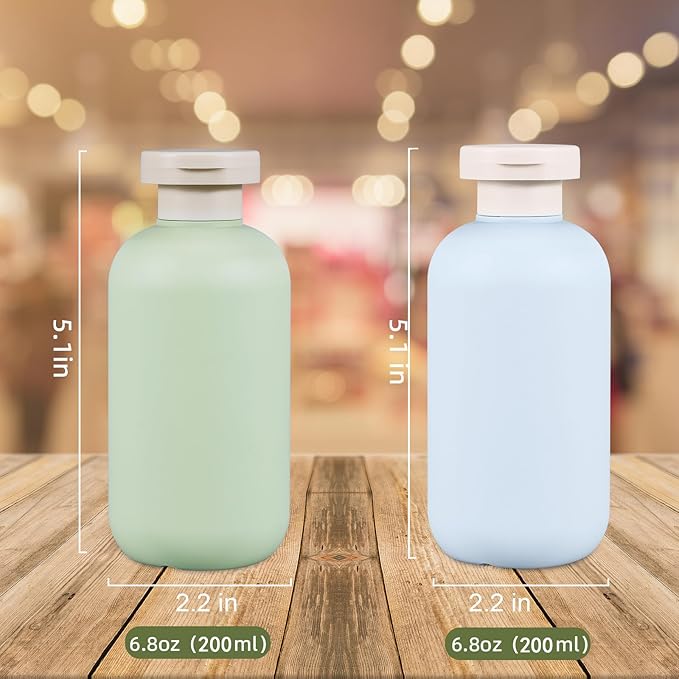 6.8 oz Plastic Travel Shampoo Bottles, Refillable Flip Cap Squeeze Bottles for Toiletries, Large Leakage-proof Travel Shampoo and Conditioner Container (Blue and Green) - Image 7