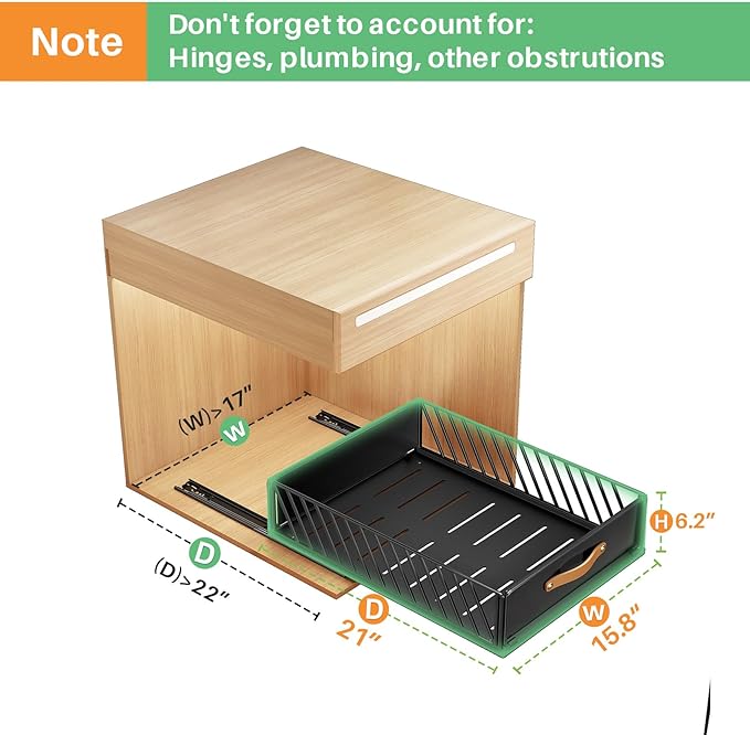 Pull out Cabinet Organizer,Heavy Duty Slide out Pantry Shelves Drawer Storage with Adhesive Nano Film,Sliding Mesh Cabinet Basket with Handle for Kitchen, Bathroom, Home, 15.8"W X 21"D X6.2"H,Black - Image 3
