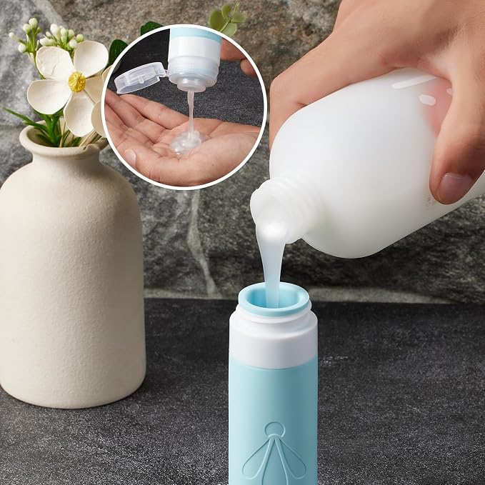 INSFIT travel bottles for toiletries 8 Pack, Leak proof Travel Size Toiletries Containers with toiletry bag, Squeezable Silicone Bottles & Cream Jars, Travel Essentials BPA-Free kit for Shampoo - Image 3