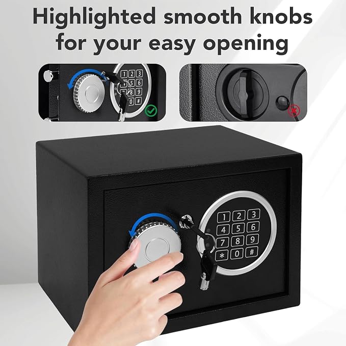 0.43 Cu Ft Steel Security Safe Box with Digital Lock Keypad | Electronic Safe Comes With 2 Emergency Keys, Ideal For Storing Cash, Jewelry & Documents At Home, Office And Hotel，Black - Image 6