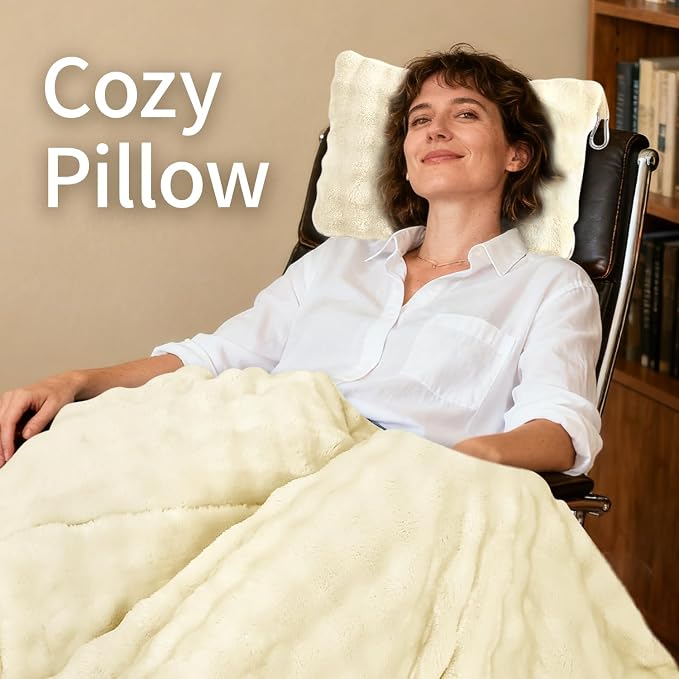 Travel Blanket and Pillow-2-in-1, Ultra-Soft&Compact, Airplane Blanket with Hand Luggage Belt and Backpack Clip,Travelers Accessories Gifts, 61x43 Inches（White） - Image 7