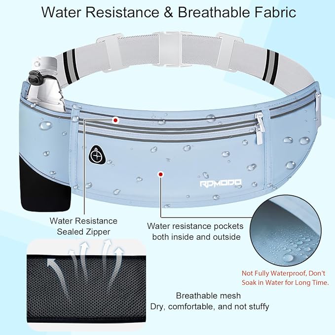 Water Resistant Fanny Pack for Men Women with Bottle Holder, Blue | Adjustable Running Belt, Lightweight & Breathable, Phone Holder for Running Workout, Waist Pack for iPhone 16 17 Samsung S26 - Image 3