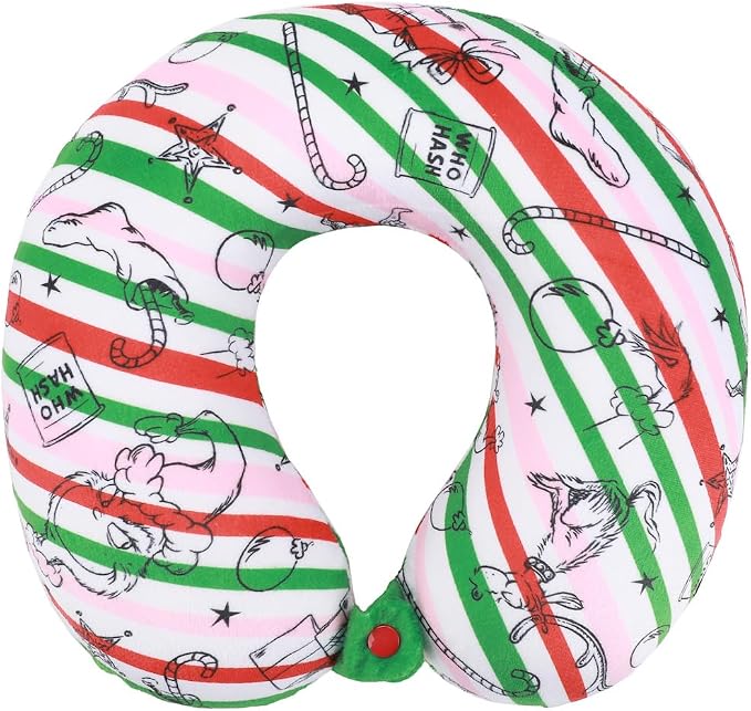 Bioworld The Grinch Merry Grinchmas 3-Piece Memory Foam Neck Pillow Eye Mask & Luggage Tag Set - Image 2